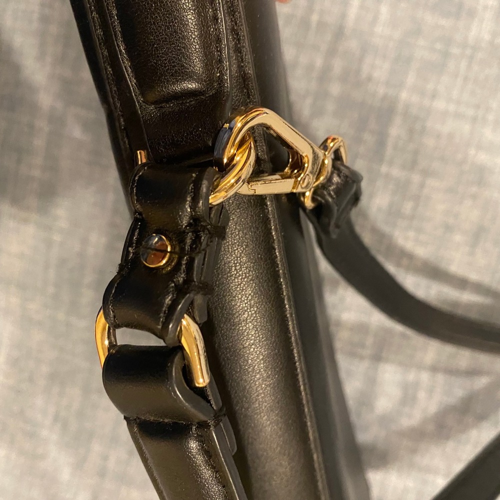 ZARA Black Faux Leather Convertible Crossbody Shoulder Handbag Gold Hardware - Picture 5 of 11